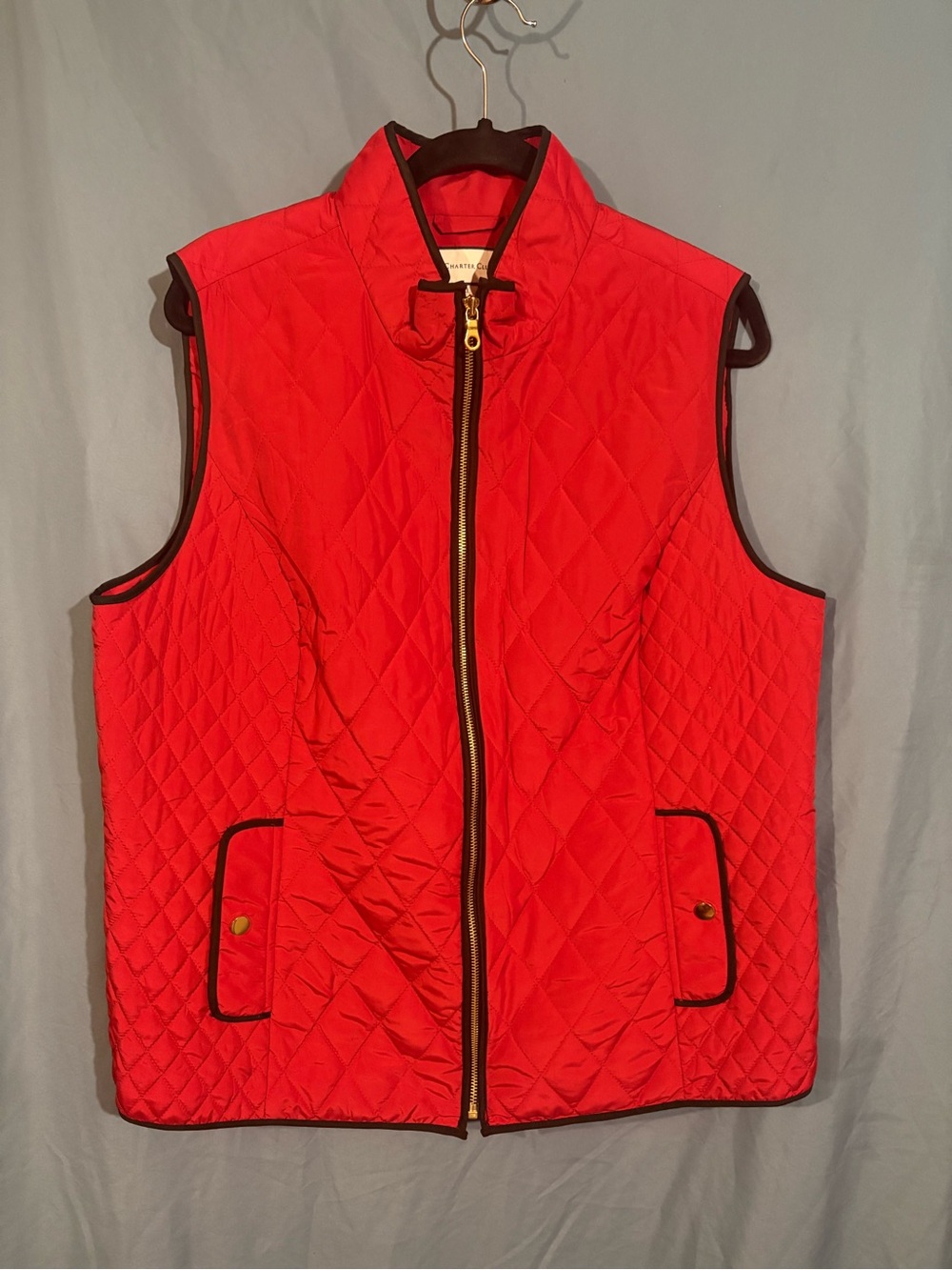 Charter Club Red Quilted Vest Women’s Size XL Gold Zipper Pockets